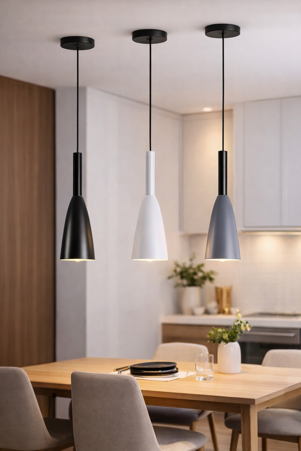 LAMP COLG CONO BLANCO MADERA 1E27 JH-113W