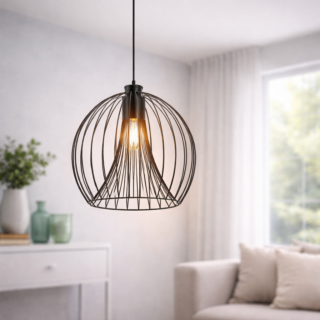 LAMP COLG METAL NEGRO MALLA GRANDE 1E27 JH-235