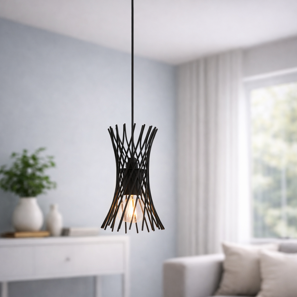 LAMP COLG METAL NEGRO MALLA CRUZADA 1E27 JH-233