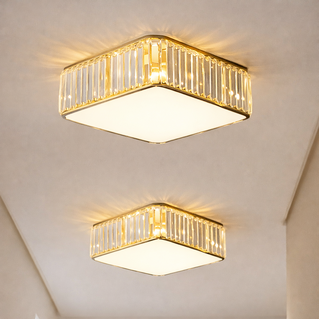 LAMP TECHO CUADRADA VIDRIO/DORADO 4E14 RK-82